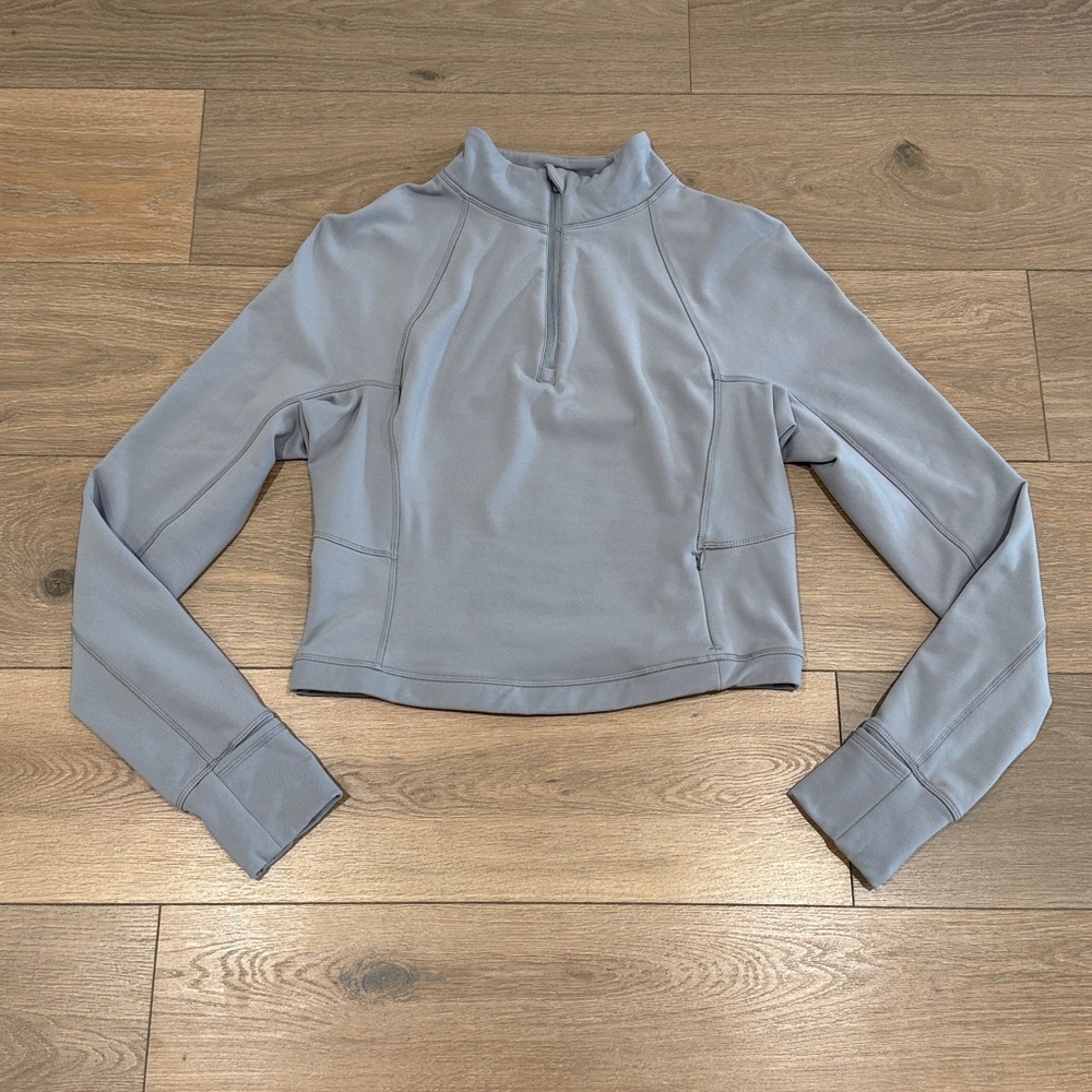 YOGALICIOUS LUX Gray Blue Cross Train Performance Fleece Half Zip‎ Pullover Sz M